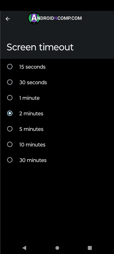 Choose a comfortable screen timeout value.
