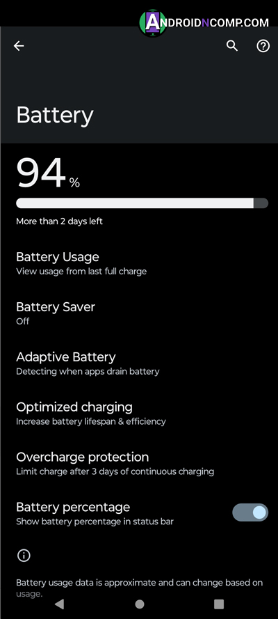 Battery settings menu in Android 12.
